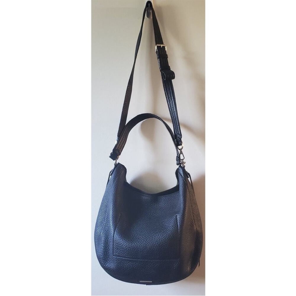 Rebecca Minkoff black pebbled leather dual strap boho bag.